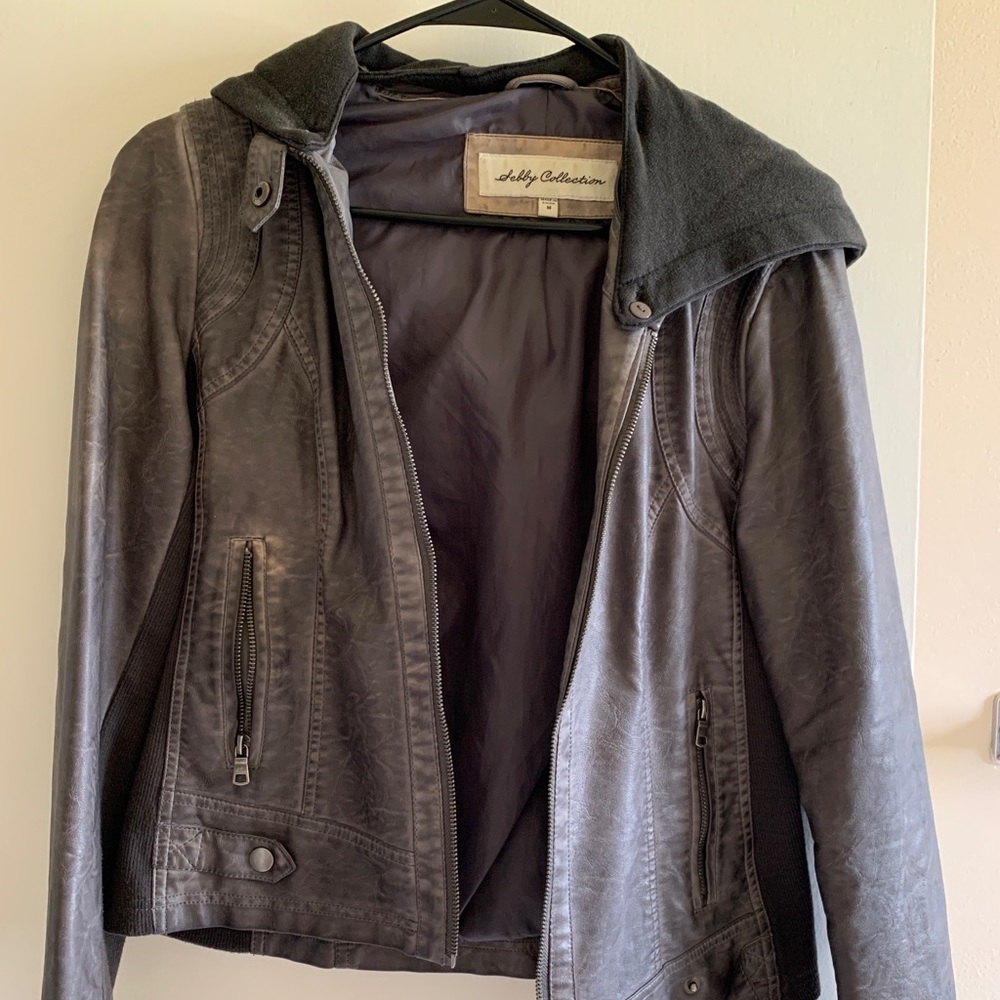 Hoodie faux leather jacket